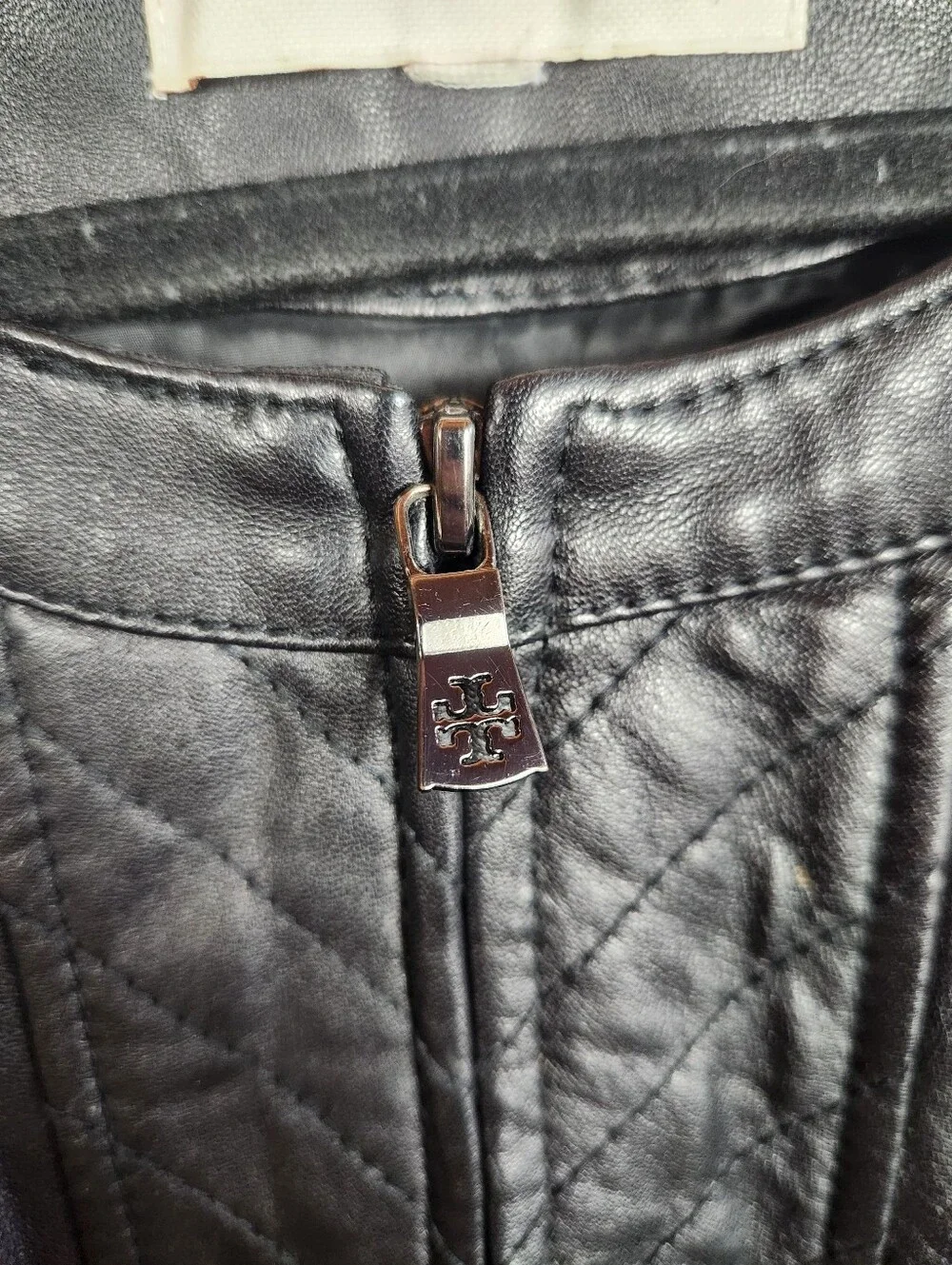 Tory Burch Daphne Black Lambskin Leather Quilted Moto Jacket Size 8-10